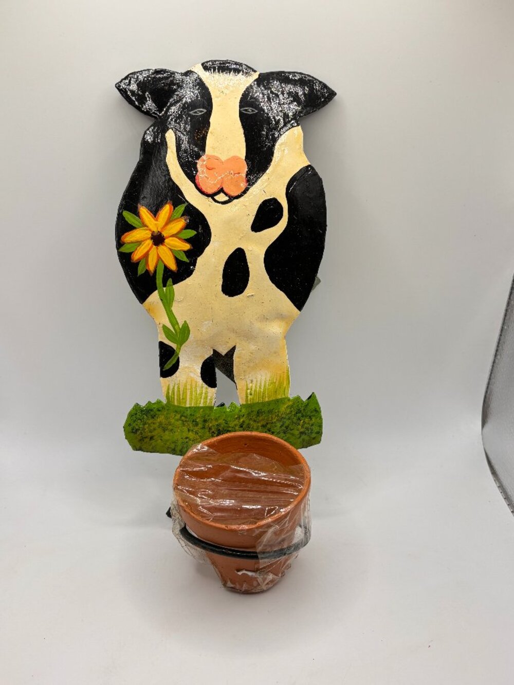 Metal VTG Cow Wall Art Plant Vase Towel Holder Countrycore Farm Country Kitchen